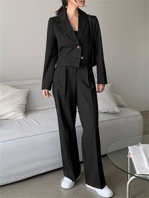 Plus Size Solid Two-piece Set, Long Sleeve Lapel Blazer & Pants Outfits, Women's Plus Size Clothing