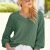 Solid V Neck Pointelle Knit Sweater, Casual 3/4 Sleeve Loose Sweater, Women's Clothing