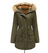 Women's Winter Faux Fur Hooded Coat Parkas Overcoat with Pockets Fleece Long Outwear Jacket with ...