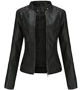 Women's Trendy Faux Leather Jacket Moto Short Jacket Fashion PU Jacket Coat