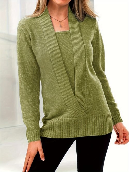 Solid Rib Knit Sweater, Casual Long Sleeve Versatile Sweater, Women's Clothing