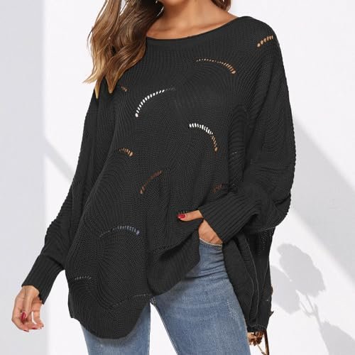 Women Batwing Sleeve Oversized Sweater Crewneck Loose Knit Jumper Casual Comfy Pullover Sweaters Fashion Knitwear
