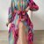 Abstract Print Crew Neck Dress, Elegant Long Sleeve Belted Dress For Spring & Fall, Women's Clothing