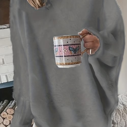 4de510312ad2923c55a9f93cb6319a0a-1 Plus Size Casual Sweater, Women's Plus Solid Fluffy Round Neck Long Sleeve Sweater