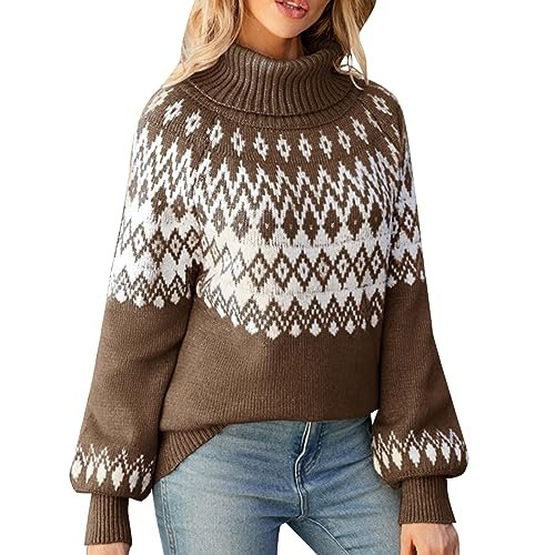 Turtleneck Batwing Sleeves Knitted Sweaters for Women Crochet Retro Baggy Soft Cozy Short Sweater