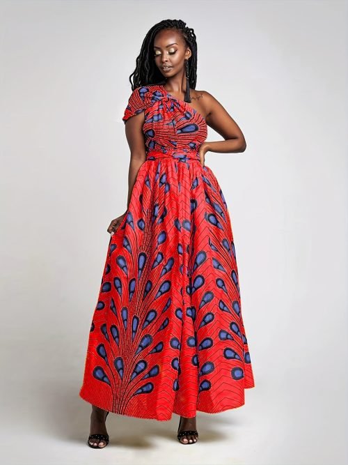 Abstract Print Split Thigh Dress, Boho Plunging High Waist Maxi Dress, Women's Clothing