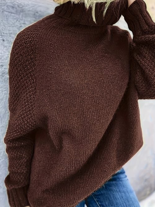 Solid Turtle Neck Loose Pullover Sweater, Casual Long Sleeve Raglan Shoulder Sweater, Women's Clothing