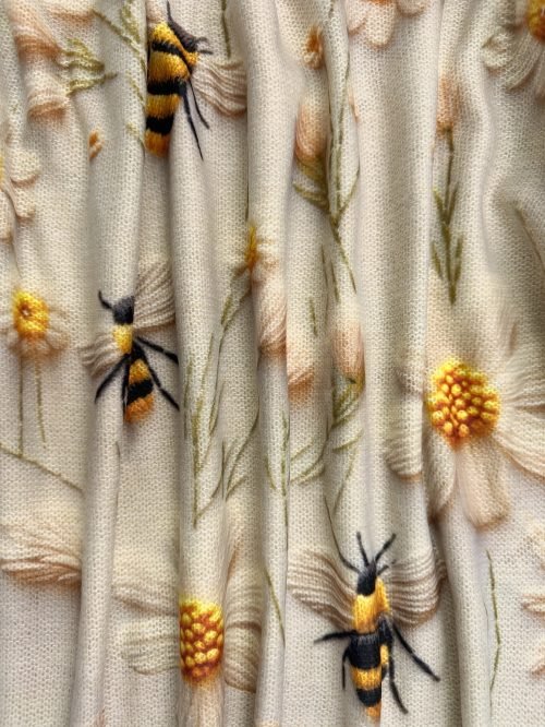 Flower & Bee Pattern Sweater, Versatile Crew Neck Long Sleeve Sweater For Spring & Fall, Women's Clothing