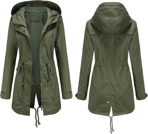 Women's Ligtweight Jackets Anorak Utility Drawstring Waist Hoodie Zip Up Fall Casual Coat with Pockets