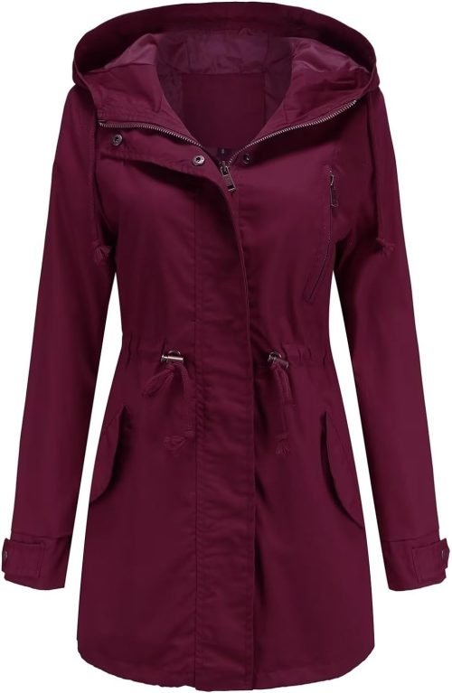 Women's Ligtweight Jackets Anorak Utility Drawstring Waist Hoodie Zip Up Fall Casual Coat with Pockets