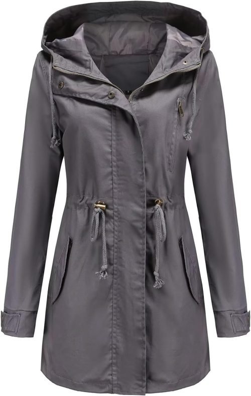 Women's Ligtweight Jackets Anorak Utility Drawstring Waist Hoodie Zip Up Fall Casual Coat with Pockets