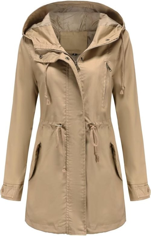 Women's Ligtweight Jackets Anorak Utility Drawstring Waist Hoodie Zip Up Fall Casual Coat with Pockets