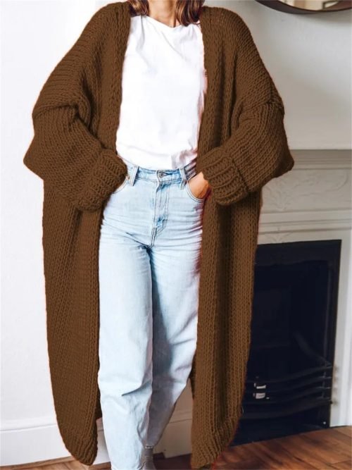 61rVXGF3mcL._AC_SL1440 Fashion Women Sweaters Autumn Winter Solid Knitted Cardigan Medium Long Sweater Coat Women Knitwears