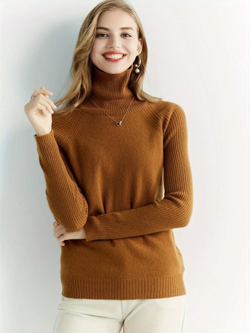 100% Merino Wool Sweater, Thermal Casual Long Sleeve Sweater For Winter & Fall, Women's Clothing