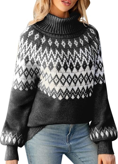 Turtleneck Batwing Sleeves Knitted Sweaters for Women Crochet Retro Baggy Soft Cozy Short Sweater