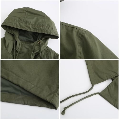 Women's Ligtweight Jackets Anorak Utility Drawstring Waist Hoodie Zip Up Fall Casual Coat with Pockets