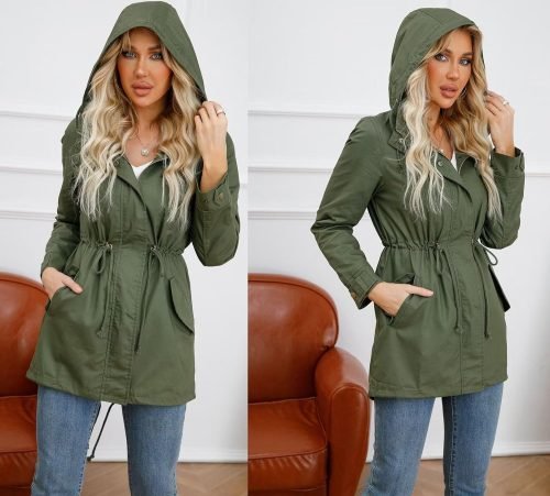 Women's Ligtweight Jackets Anorak Utility Drawstring Waist Hoodie Zip Up Fall Casual Coat with Pockets