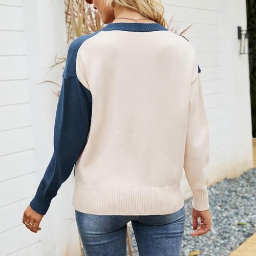 71UZjJ_L57L._AC_SL1500 Women Crewneck Knitwear Fashion Colorblock Casual Sweater Loose Fit Pullover Knitwear Warm Soft Fabric Long Sleeve Sweater (Blue)