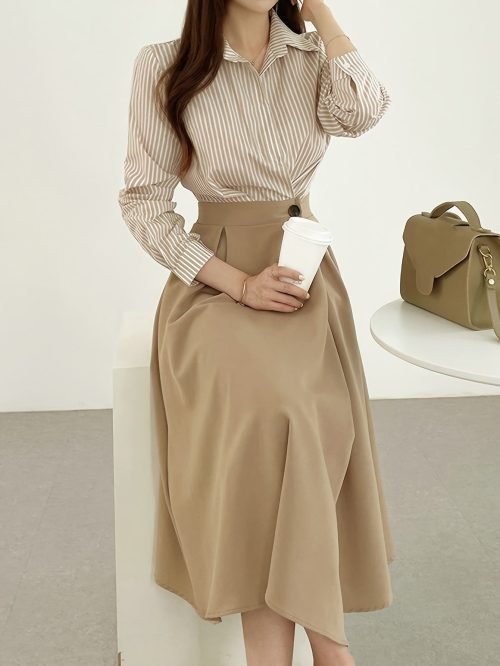 Striped Collared Dress, Casual Short Sleeve Dress For Spring & Summer, Women's Clothing