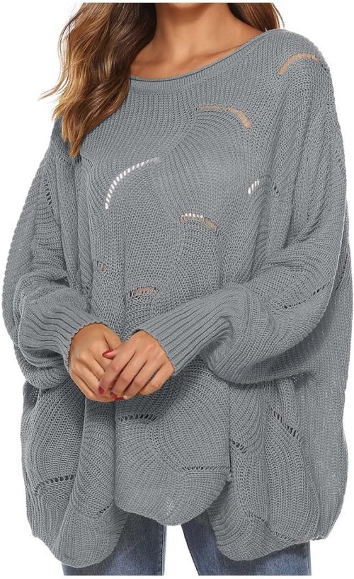 Women Batwing Sleeve Oversized Sweater Crewneck Loose Knit Jumper Casual Comfy Pullover Sweaters Fashion Knitwear
