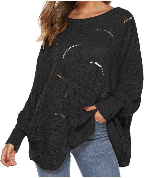 Women Batwing Sleeve Oversized Sweater Crewneck Loose Knit Jumper Casual Comfy Pullover Sweaters Fashion Knitwear
