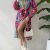 Abstract Print Crew Neck Dress, Elegant Long Sleeve Belted Dress For Spring & Fall, Women's Clothing