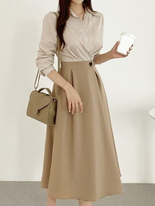 Striped Collared Dress, Casual Short Sleeve Dress For Spring & Summer, Women's Clothing