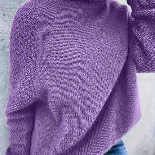 Solid Turtle Neck Loose Pullover Sweater, Casual Long Sleeve Raglan Shoulder Sweater, Women's Clothing