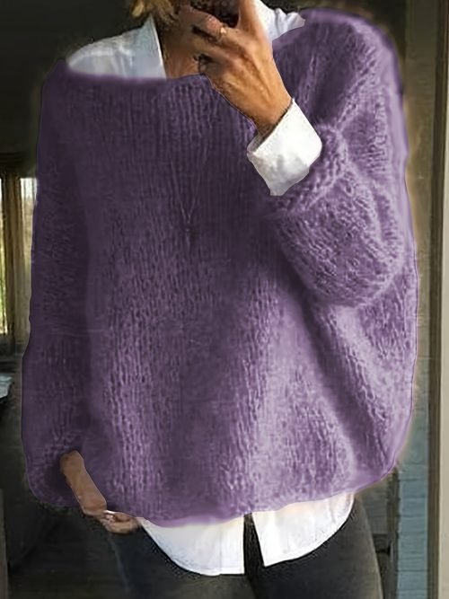 Solid Boat Neck Pullover Sweater, Casual Long Sleeve Loose Sweater, Women's Clothing