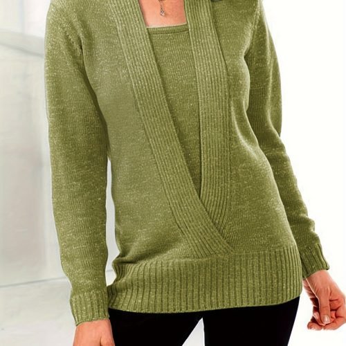 Solid Rib Knit Sweater, Casual Long Sleeve Versatile Sweater, Women's Clothing