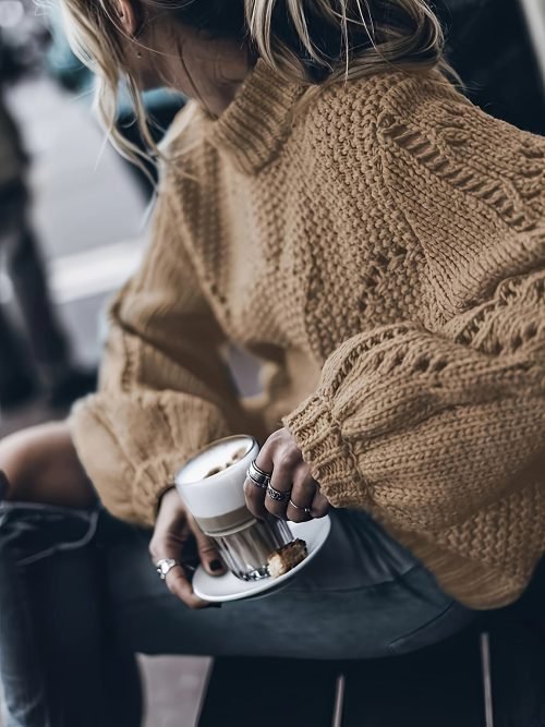 Solid Color Mock Neck Loose Sweater, Elegant Drop Shoulder Simple Knitted Top For Fall & Winter, Women's Clothing