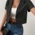 Solid Color Button Crop Jacket, Chic Lapel Neck Short Sleeve Jacket For Spring & Summer, Women's Clothing