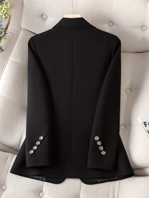 Notched Collar Button Front Blazer, Elegant Long Sleeve Blazer For Office & Work, Women's Clothing