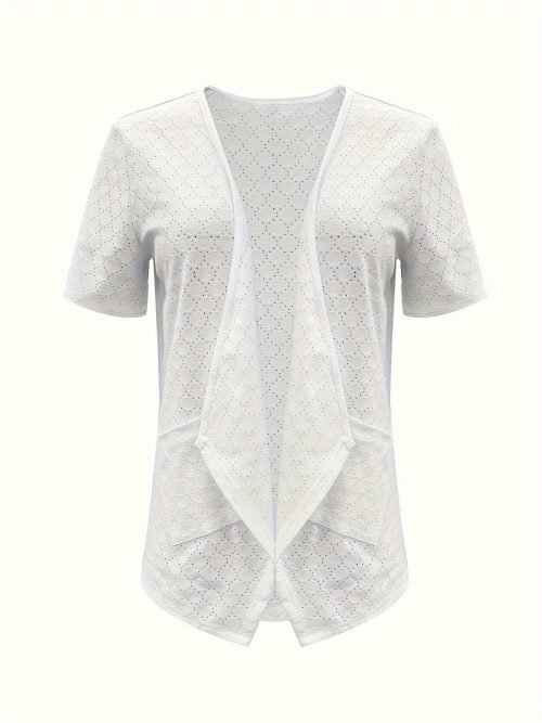 Pockets Open Front Cardigan, Casual Short Sleeve Cardigan For Spring & Summer, Women's Clothing