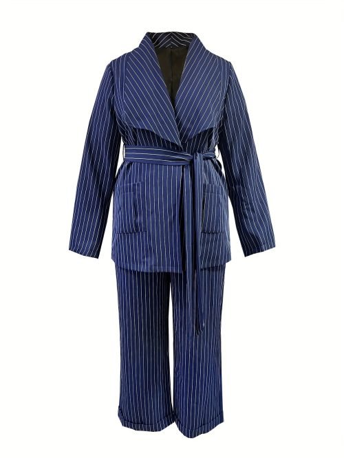 Plaid Pattern Elegant Two-piece Set, Long Sleeve Open Front Tops & Wide Leg Pants Outfits, Women's Clothing