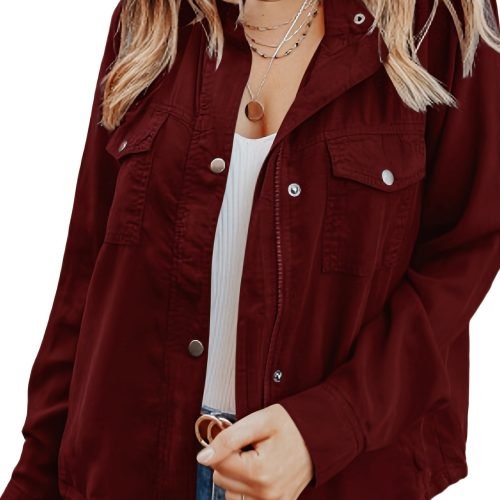 Solid Button Front Jacket, Casual Long Sleeve Zipper Versatile Outerwear, Women's Clothing
