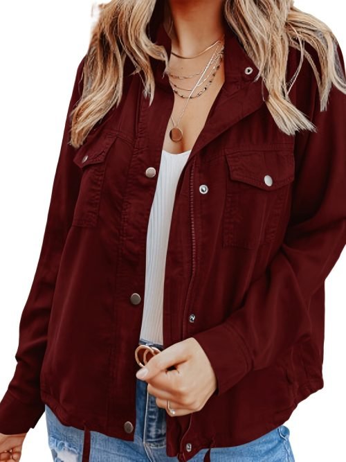 Solid Button Front Jacket, Casual Long Sleeve Zipper Versatile Outerwear, Women's Clothing