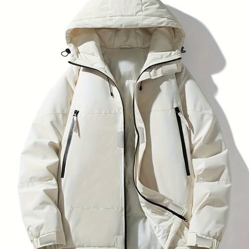 Fashion Zip Up Outdoor Padded Jacket, Warm Windproof Waterproof Hooded Jacket