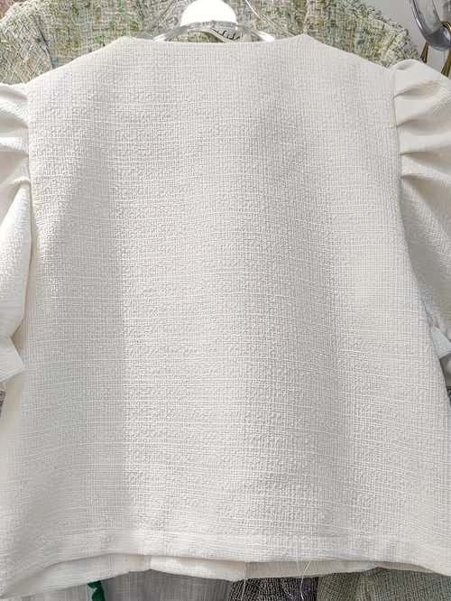 Puff Sleeve Square Neck Jacket, Elegant Button Front Jacket For Spring & Fall, Women's Clothing