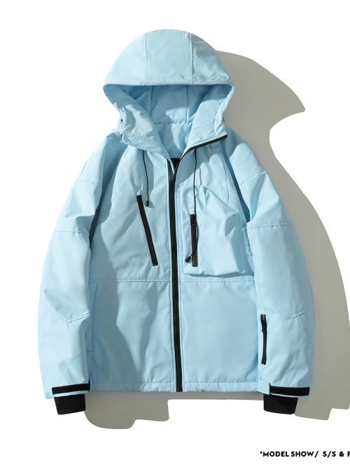 Drawstring Waterproof Ski Jacket, Thick Thermal Pockets Coat, Women's Clothing