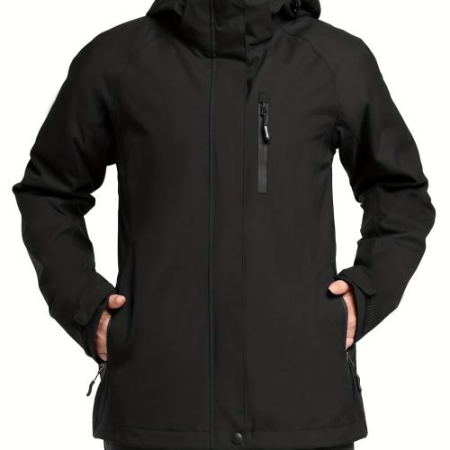 Solid Color Thermal Windproof Hooded Jacket, Zipper Pocket Waterproof Warm Jacket Coat For Fall & Winter, Women's Clothing