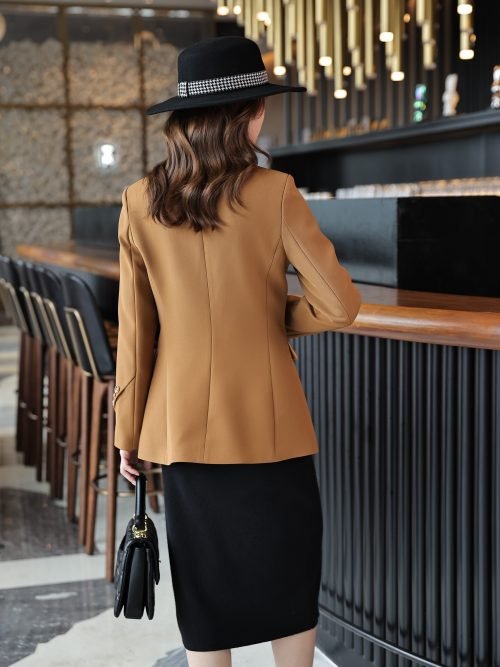 Notched Collar Button Front Blazer, Elegant Long Sleeve Blazer For Office & Work, Women's Clothing