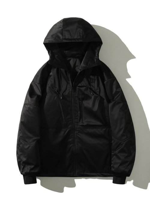 Drawstring Waterproof Ski Jacket, Thick Thermal Pockets Coat, Women's Clothing