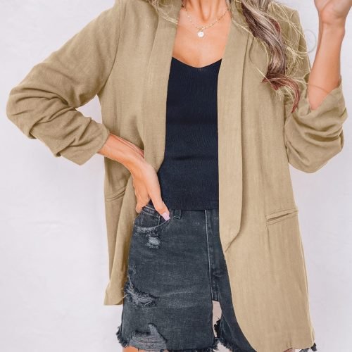 bfb7cc98054499b120ae1d3091c5866c Solid Lapel Blazer Jacket, Casual Long Sleeve Office Work Outerwear, Women's Clothing