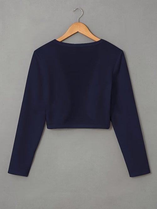 Solid Color Open Front Crop Jacket, Versatile Long Sleeve Outwear For Spring & Fall, Women's Clothing