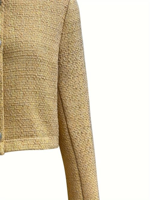 Solid Color Single Breasted Crop Jacket, Elegant Long Sleeve Outwear For Spring & Fall, Women's Clothing