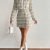 Button Front Elegant Two-piece Set, Crew Neck Long Sleeve Tops & Bag Hip Skirts Outfits, Women's Clothing