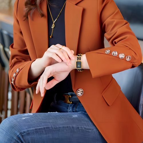 fae818c64ac19e2693b5754c692e4e44-1 Notched Collar Button Front Blazer, Elegant Long Sleeve Blazer For Office & Work, Women's Clothing