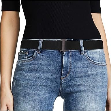 81-G1Y-KjFL._AC_SX385_ Women No Show Stretch Belt Elastic Web Strap Belt with Flat Buckle for Jeans Pants Dresses
